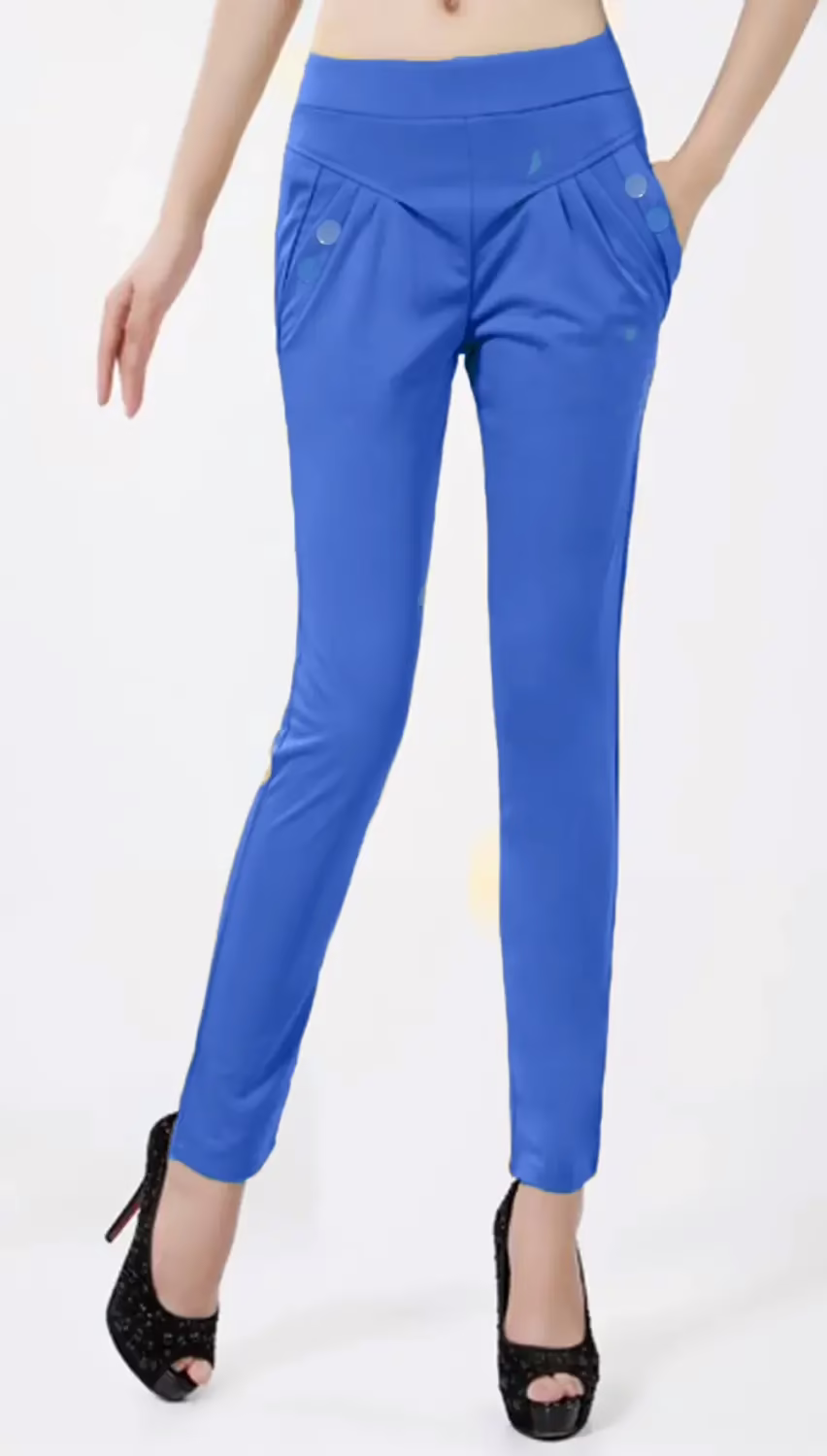 Blue Side Pocket Buttoned Elastic Waist Jegging Size-30,32,34-34