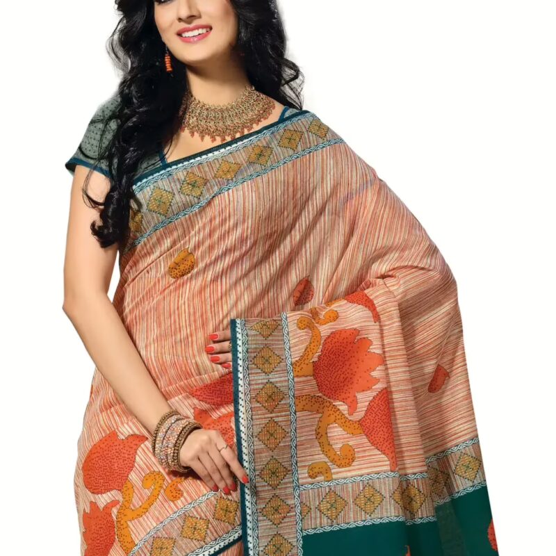 Cotton Bazaar Light Orange Cotton Printed Saree