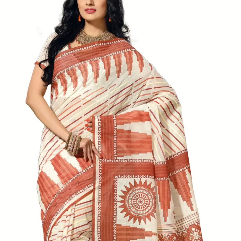 Cotton Bazaar White Printed Saree