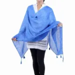 Sky Blue Solid Linen Stole with Tassel's for women