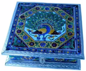 Super Deals Rajasthan White Metal Pure Meenakari Work Dry Fruit Box - Image 2