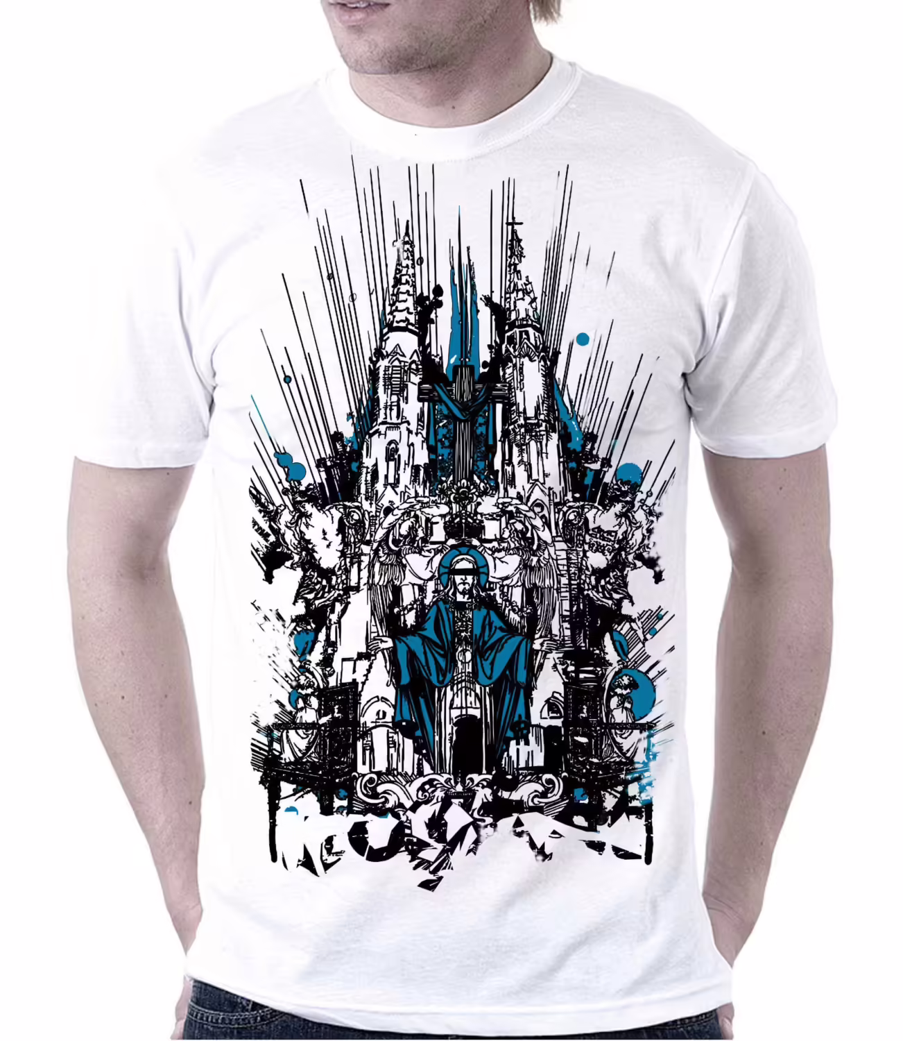 Reptile Jesus White & Blue Printed T-shirt
