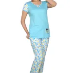 Town Girl-Sky Blue Colour Top Kiss Pattern Pyjama Night Suit