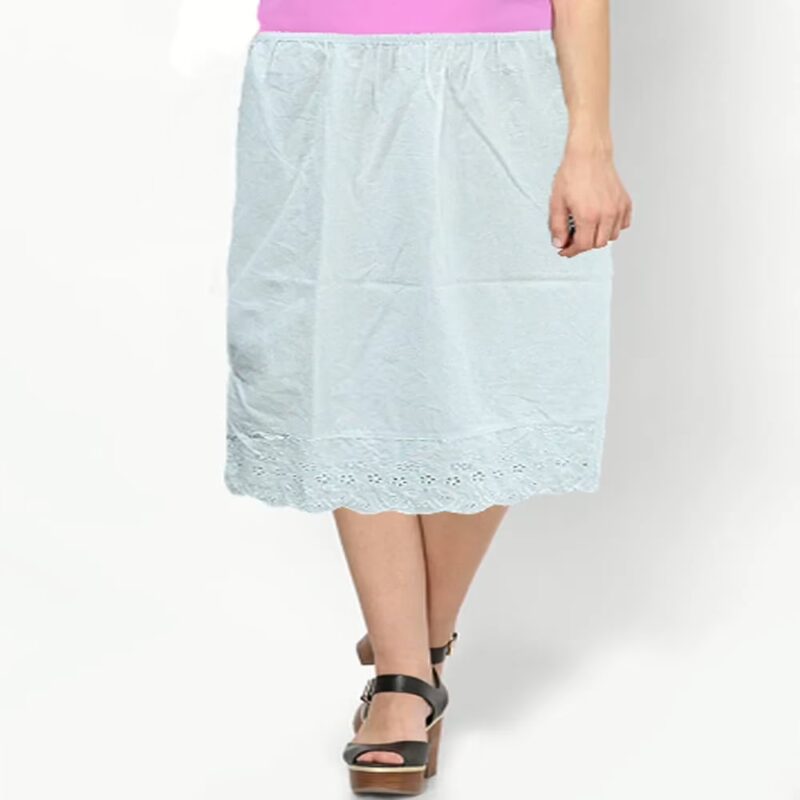 Sinoch White Embroidered Knee Length Cotton Skirt