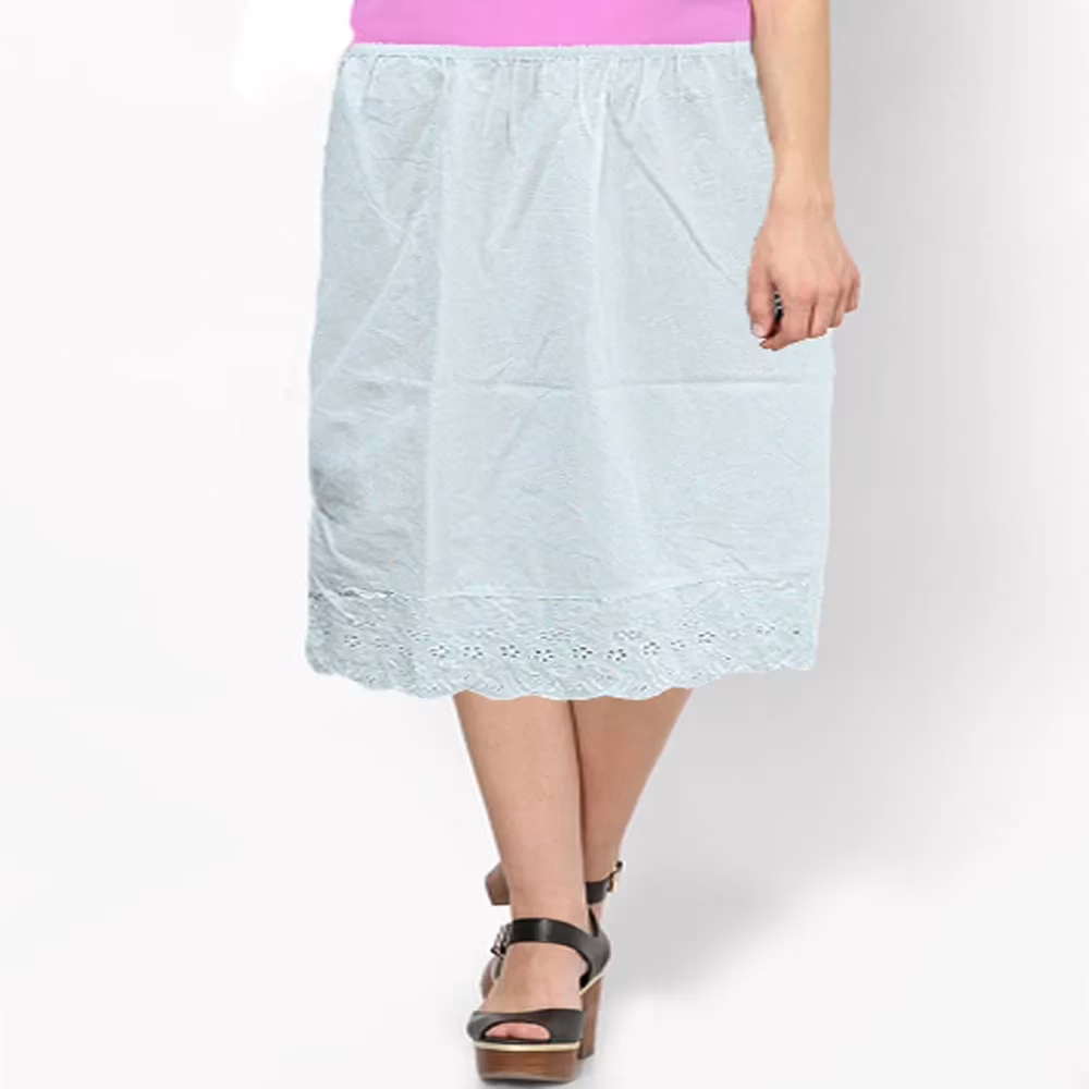 Sinoch White Embroidered Knee Length Cotton Skirt