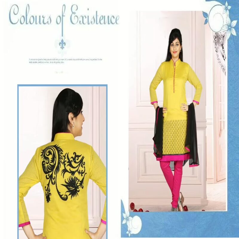 Pazaar Maize Yellow Embroidered Party Churidar Kameez Suit Set