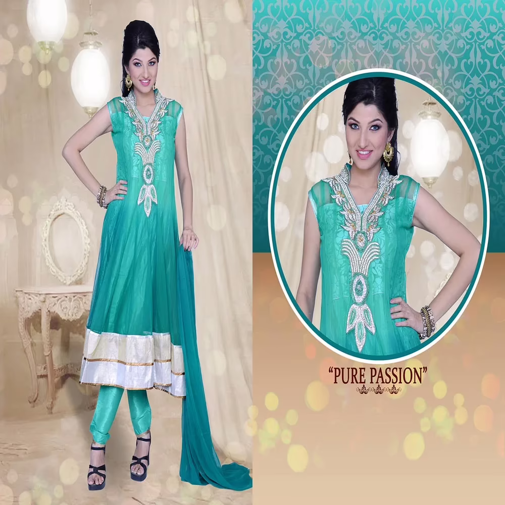 Pazaar Prakriti Anarkali Persian Green Embroidered Festival Kameez - Image 2