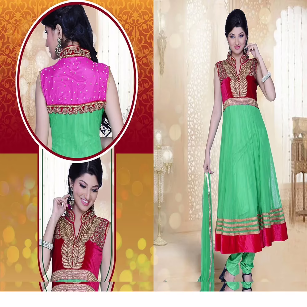 Pazaar Prakriti Anarkali Deep Lime Green Embroidered Festival Kameez - Image 2