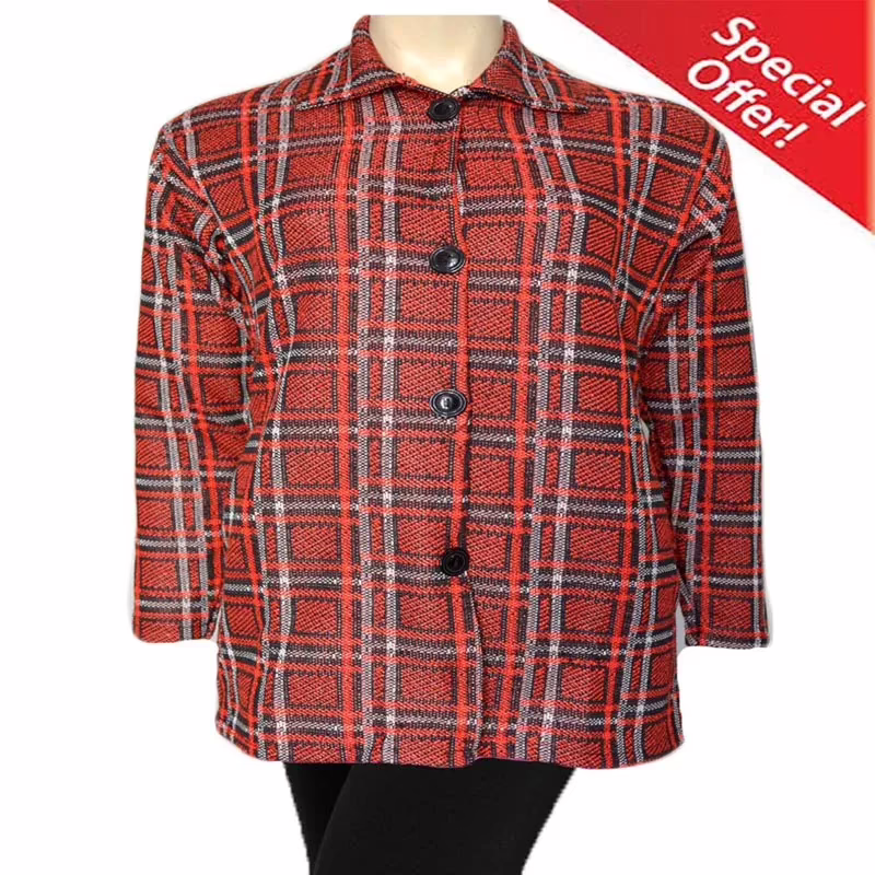 Peach Front Button Collared Check  Woolen Coat With Warm Legging Special Offer