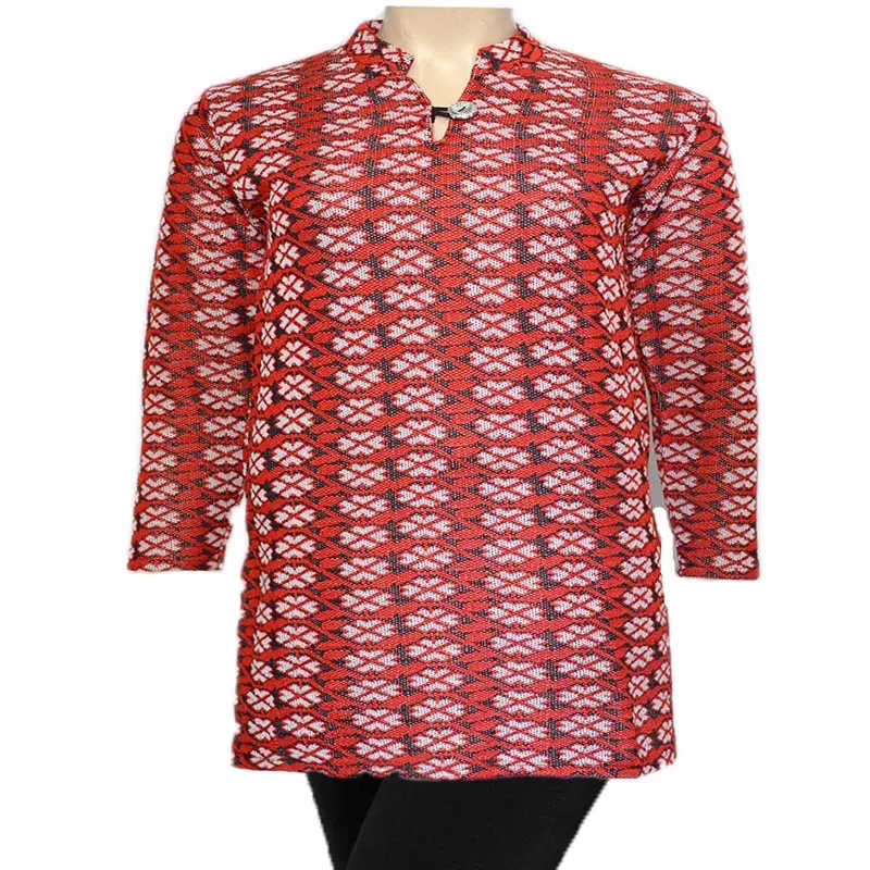Trendy Red Vertical Floral Print Woolen Kurti