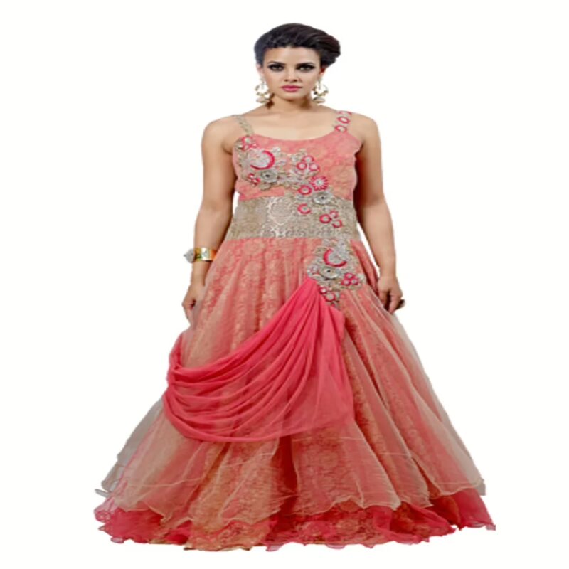 F3 Fashion Pink & Light Golden Anarkali Grown suit