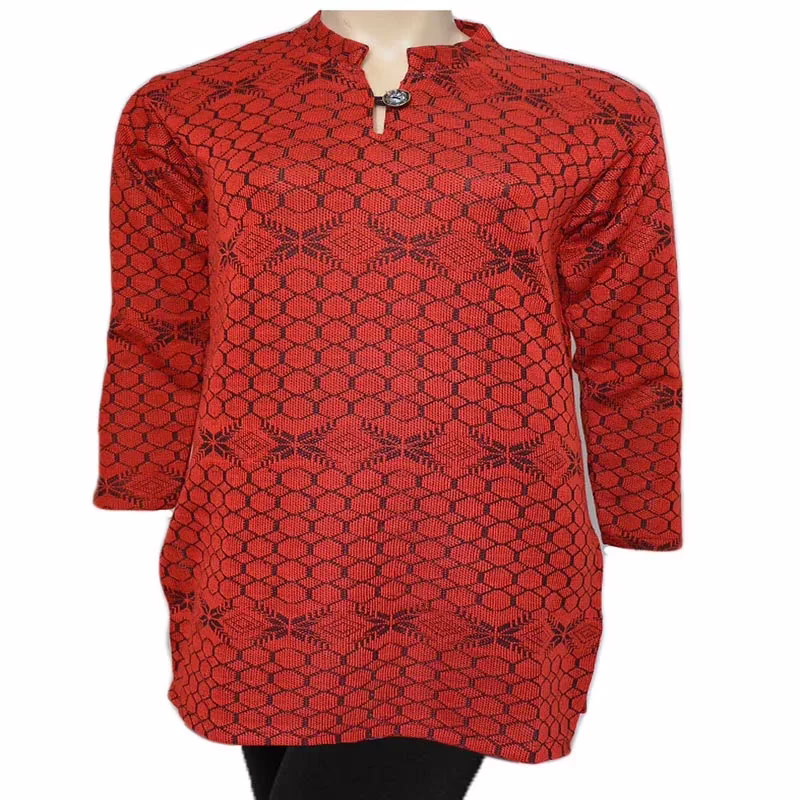 Red Long Sleeves Criss Cross Woolen Kurti