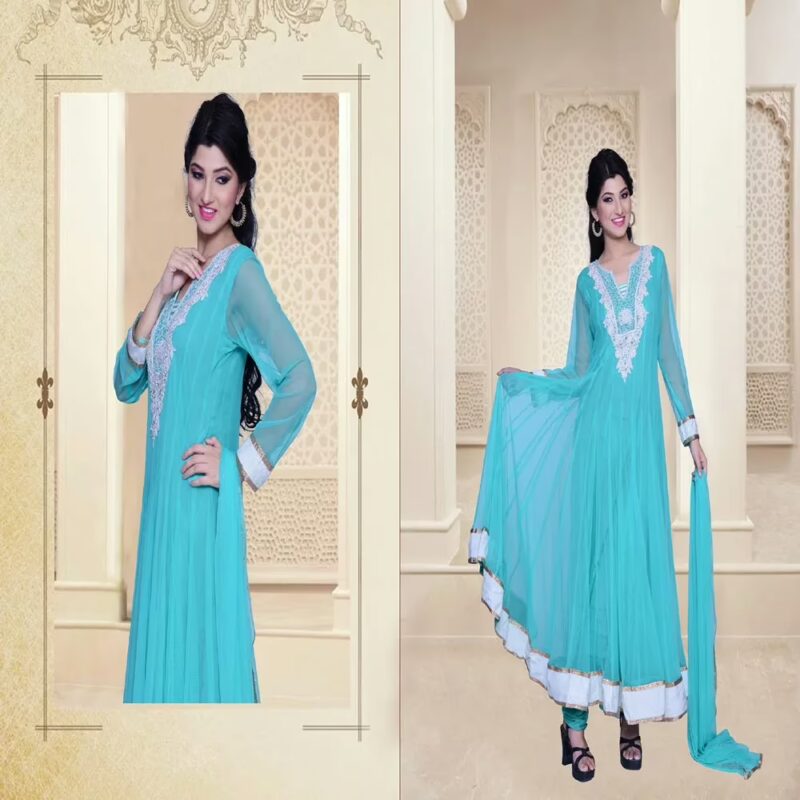 Pazaar Iris Electric  Blue Embroidered Party Lawn Kameez