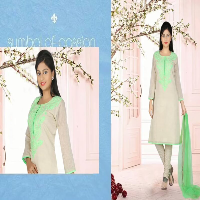 Pazaar Beige Yellow Embroidered Festival Churidar Kameez Suit Set