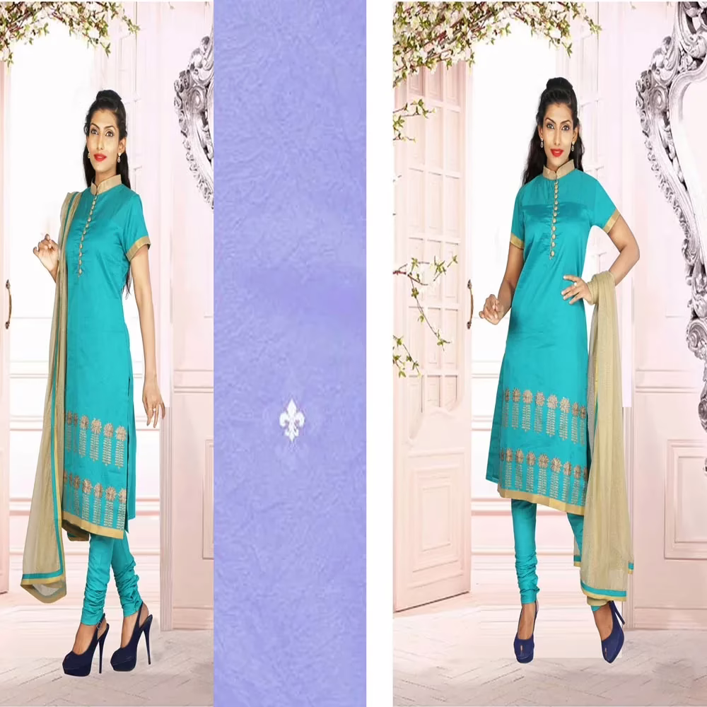Pazaar Persian Green Embroidered Festival Churidar Kameez Suit Set