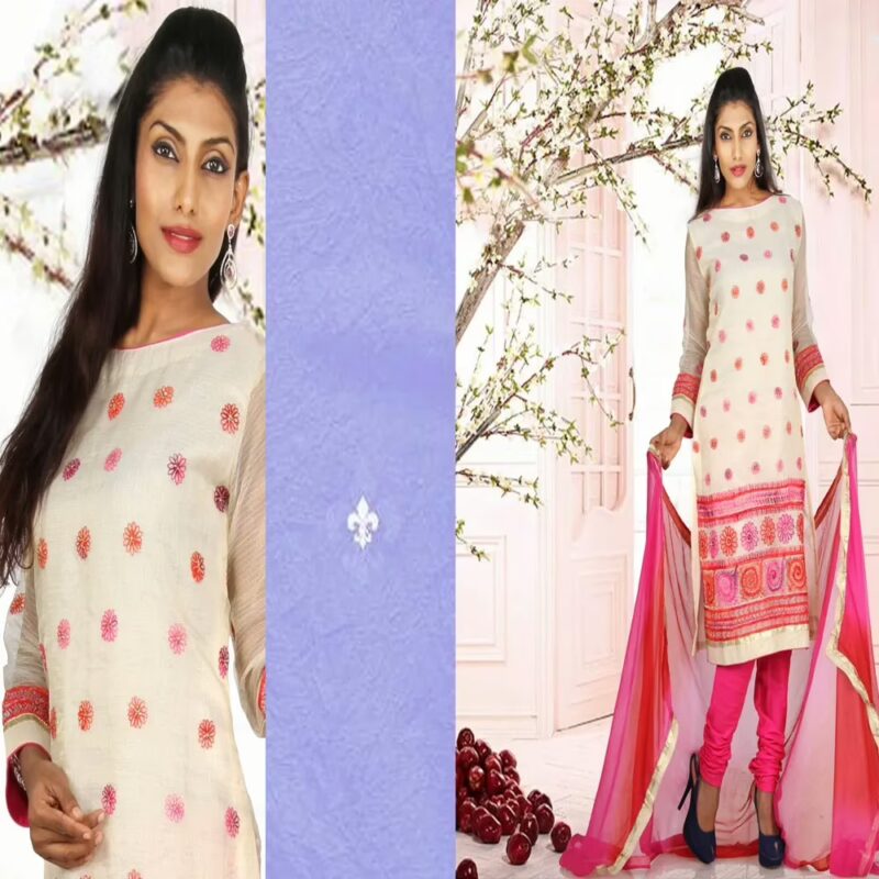Pazaar Beige Yellow  Embroidered Festival Churidar Kameez Suit Set