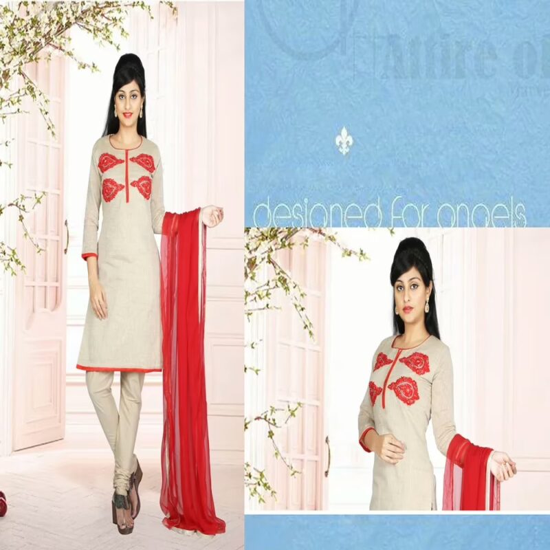 Pazaar Beige Yellow Embroidered Party Churidar Kameez Suit Set