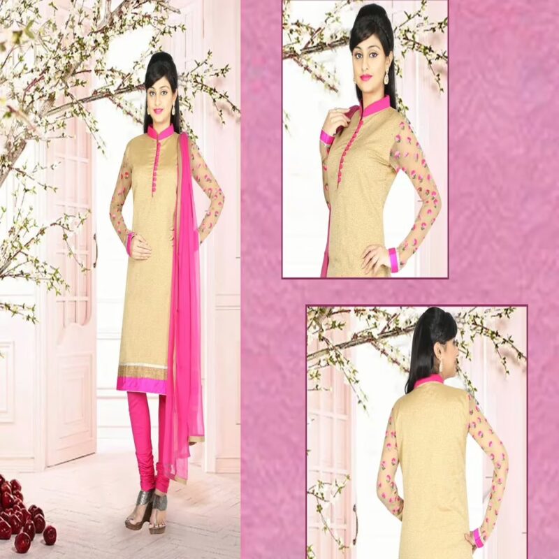 Pazaar Peach Yellow Embroidered Party Churidar Kameez Suit Set