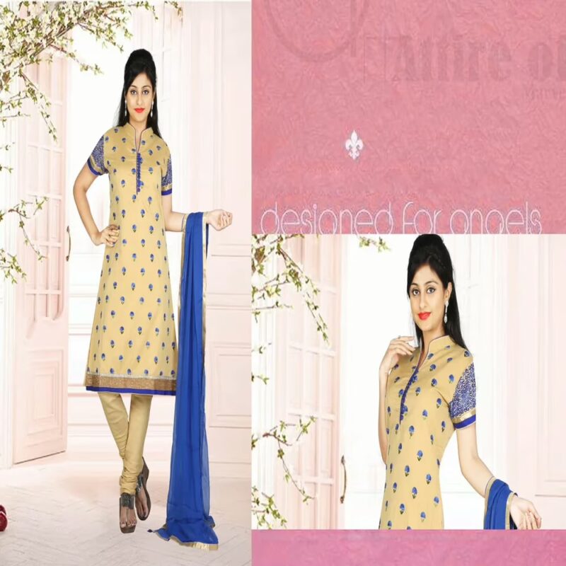 Pazaar Peach Yellow Embroidered Party Churidar Kameez Suit Set