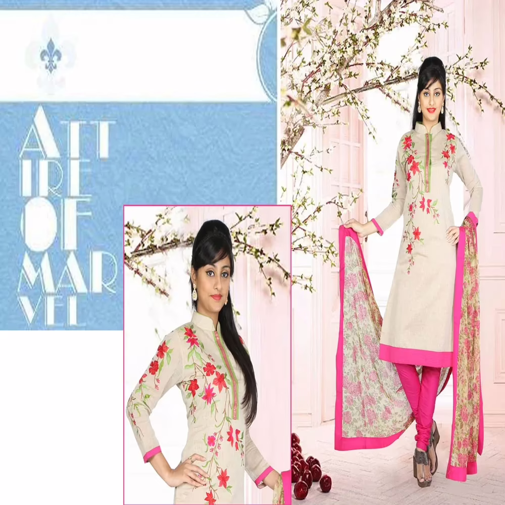 Pazaar Beige Yellow Embroidered Party Churidar Kameez Suit Set