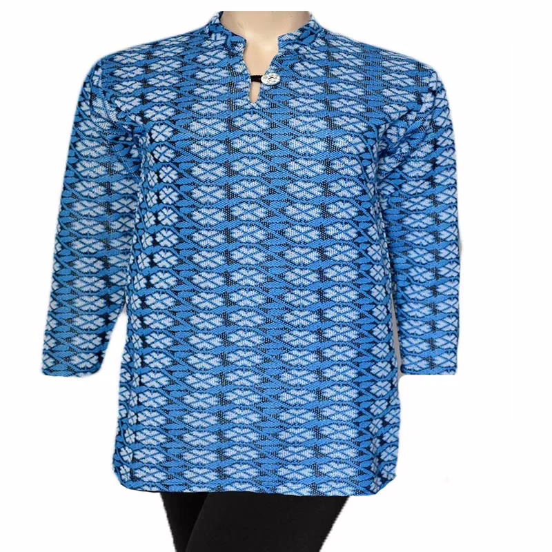 Blue Full Sleeves Flower Design Woolen Kurti