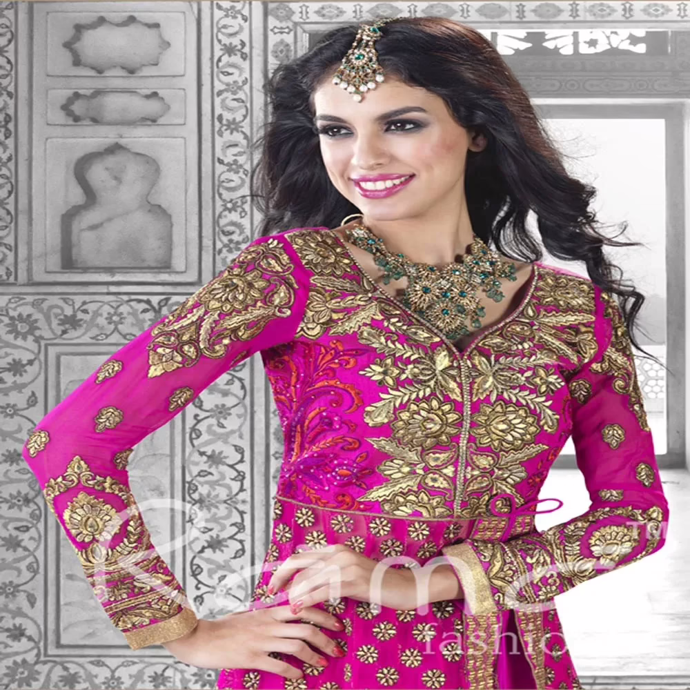 F3 Fashion Dark Pink With Brown Shaded Anarkali Suit - Image 2