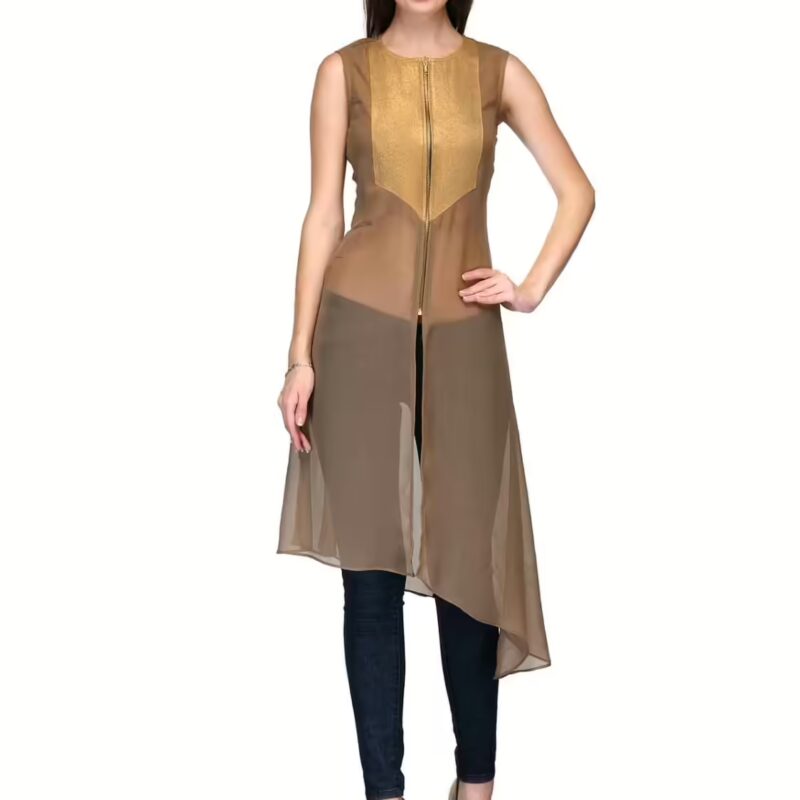 Raas Prêt Stylish Brown Zipper Tunic Top
