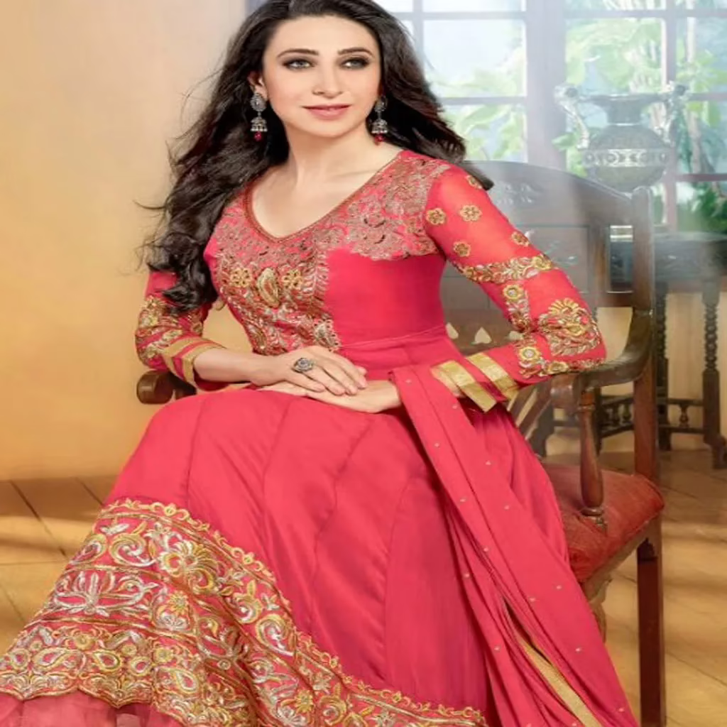 F3 Fashion Dark Peach & Light brown Shaded Embroidered Long Anarkali Suit - Image 2