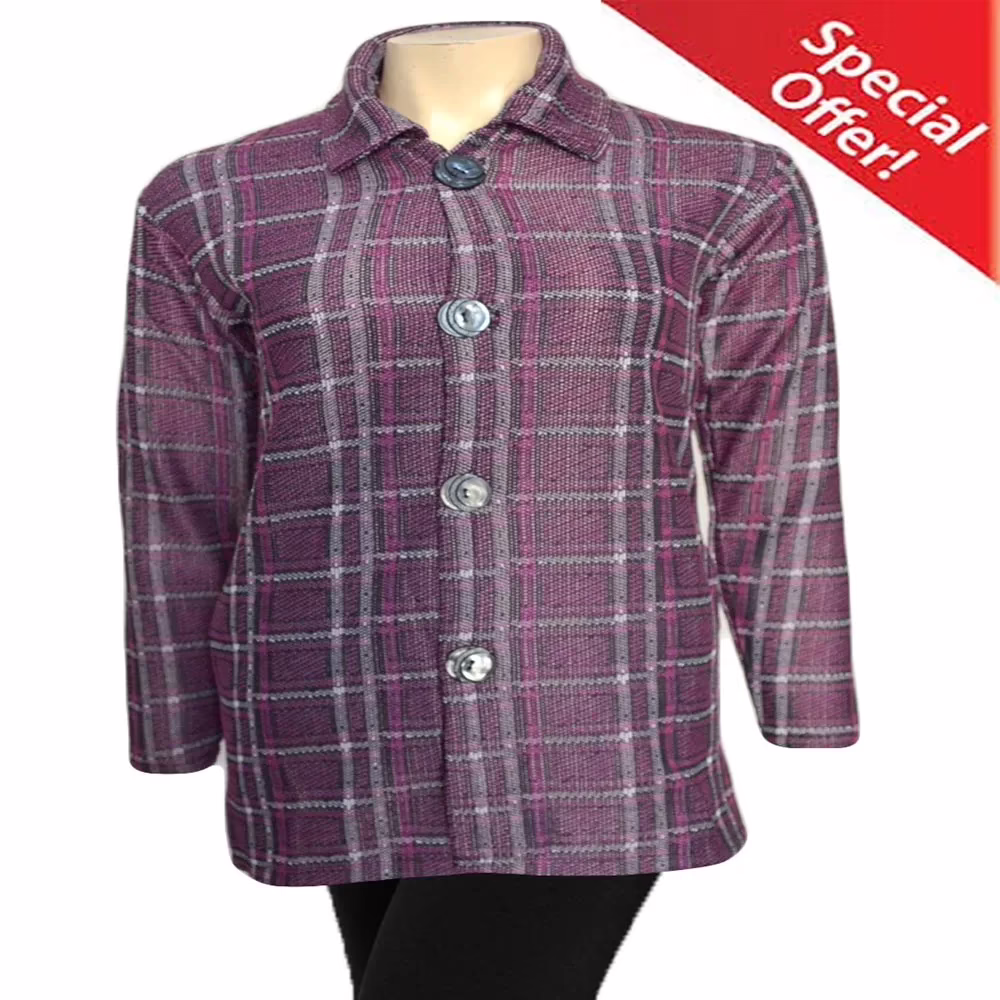 Purple Front Button Collared Check Woolen Coat With Warm Legging Special Offer