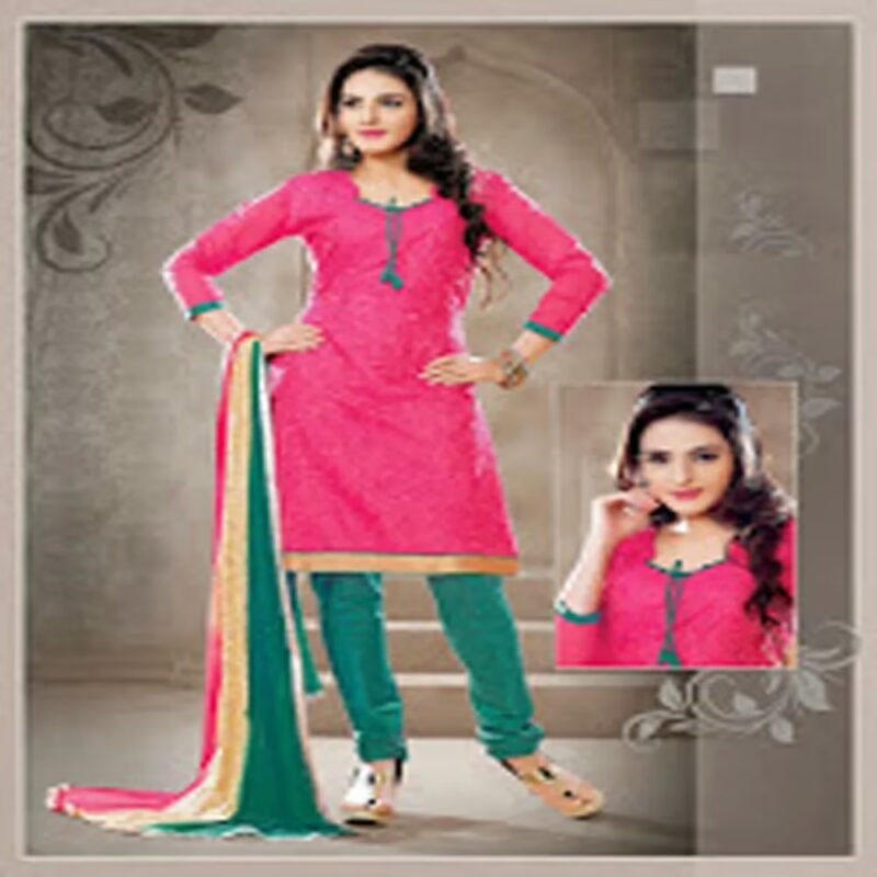 Hi Fashion Pink Green Embroidered Semi Stitched Salwar Kameez