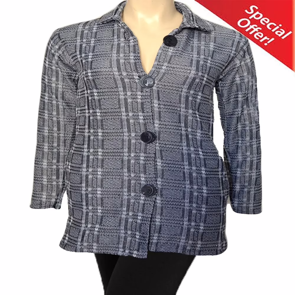 Grey Front Button Collared Check Woolen Coat With Warm Legging Special Offer