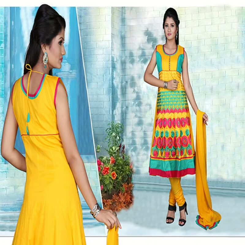 Pazaar Anarkali Amber Yellow Embroidered Festival Kameez
