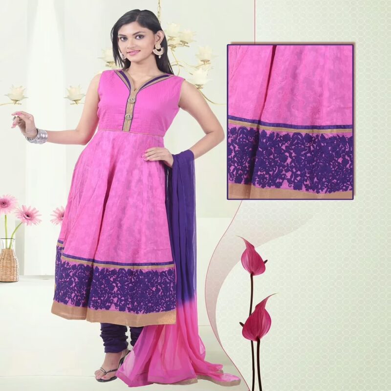 Pazaar Aksi Rose Pink & Majorelle Blue Embroidered Party Anarkali Churidar Kameez