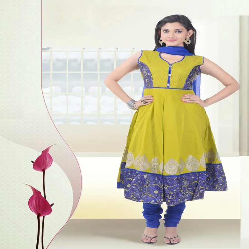 Pazaar Aksi Pear Green & Persian Blue Embroidered Party Anarkali Churidar Kameez