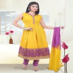 Pazaar Aksi Amber Yellow & Dark Mauve Embroidered Party Anarkali Churidar Kameez