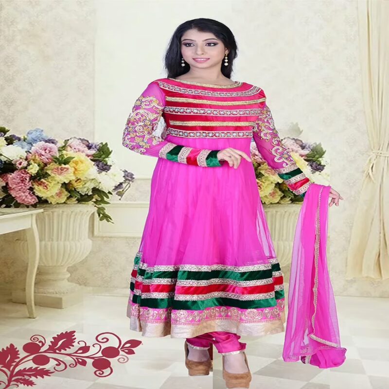 Pazaar Pankhuri Hot Magenta Embroidered festival Anarkali Kameez