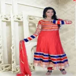 Pazaar Pankhuri Crimson Red Embroidered festival Anarkali Kameez