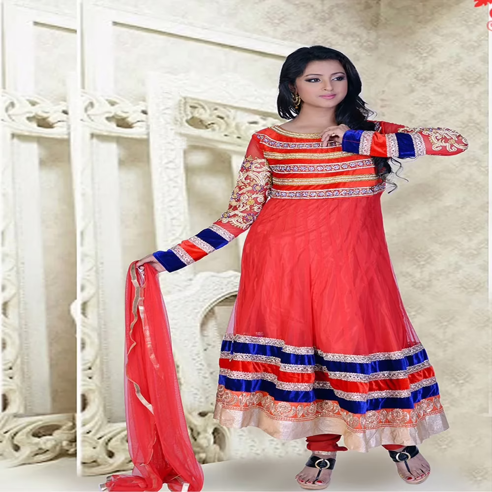 Pazaar Pankhuri Crimson Red Embroidered festival Anarkali Kameez