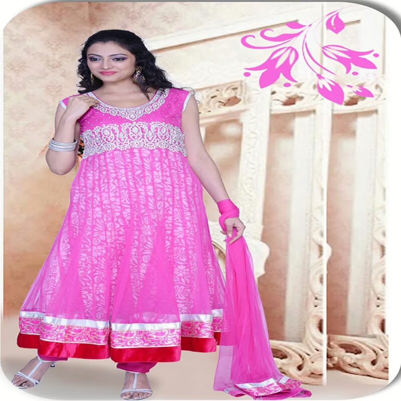 Pazaar Pankhuri Deep Pink Embroidered Festival Anarkali Kameez