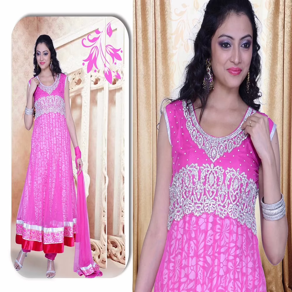 Pazaar Pankhuri Deep Pink Embroidered Festival Anarkali Kameez - Image 2