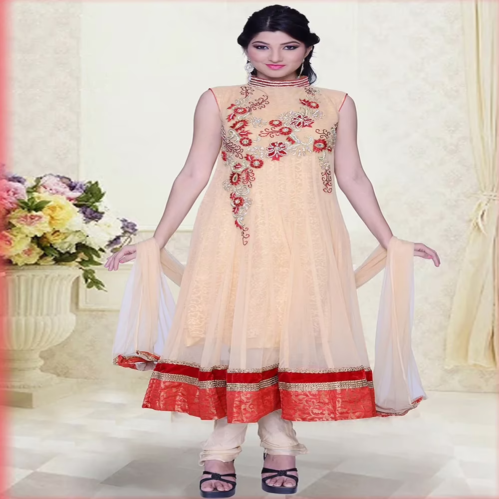Pazaar Pankhuri Papaya-whip Yellow Embroidered Party Anarkali Kameez