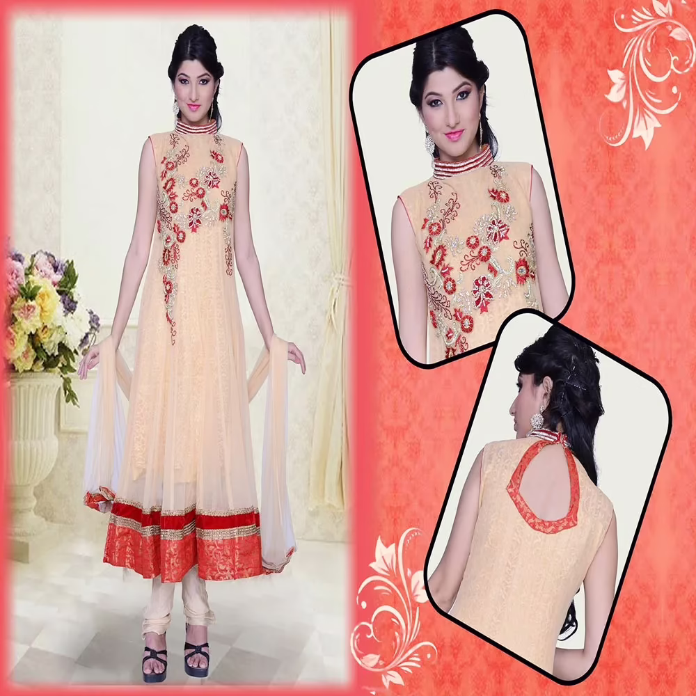 Pazaar Pankhuri Papaya-whip Yellow Embroidered Party Anarkali Kameez - Image 2