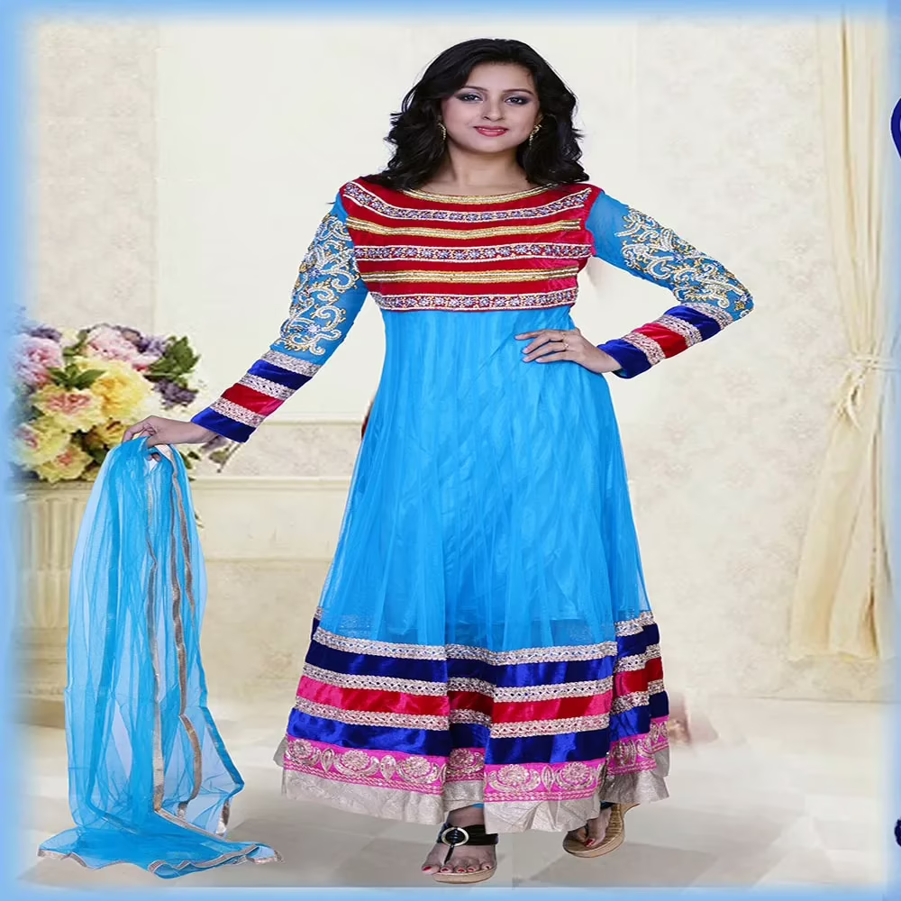 Pazaar Pankhuri Deep Sky Blue Embroidered festival Anarkali Kameez