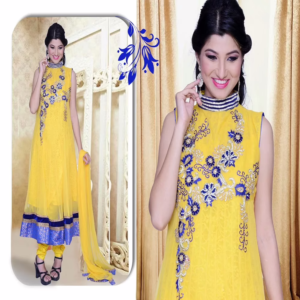Pazaar Pankhuri Maize Yellow Embroidered Festival Anarkali Kameez - Image 2