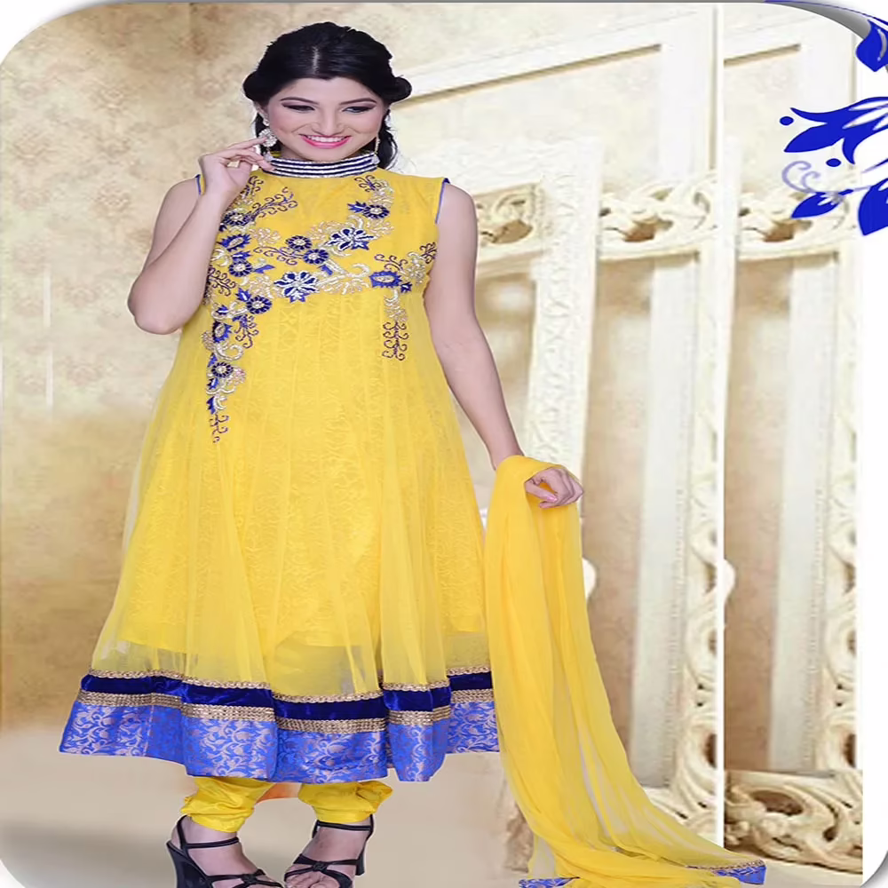 Pazaar Pankhuri Maize Yellow Embroidered Festival Anarkali Kameez