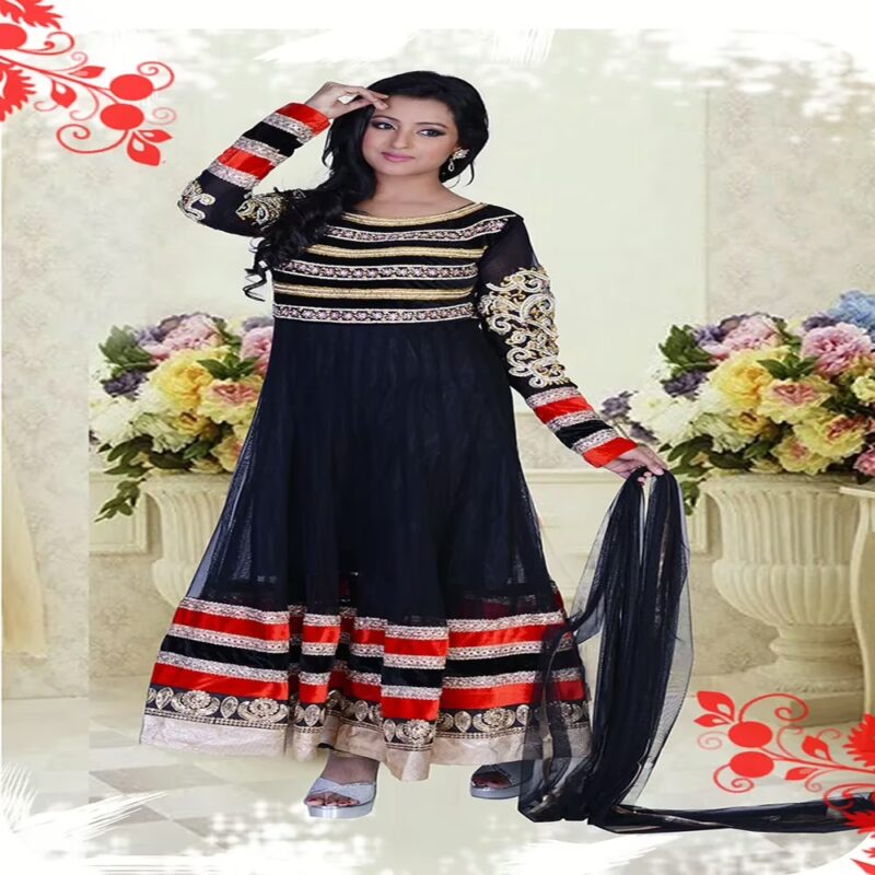 Pazaar Pankhuri Black Embroidered Party Anarkali Kameez