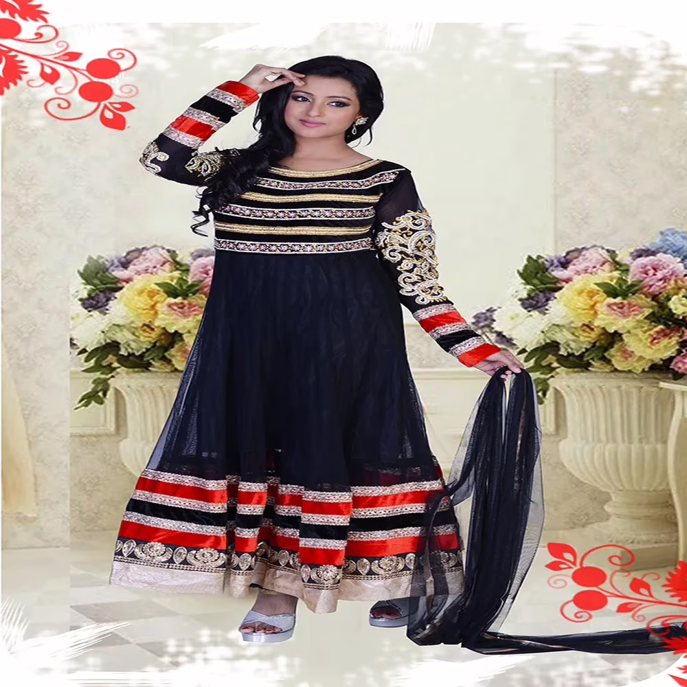Pazaar Pankhuri Black Embroidered Party Anarkali Kameez