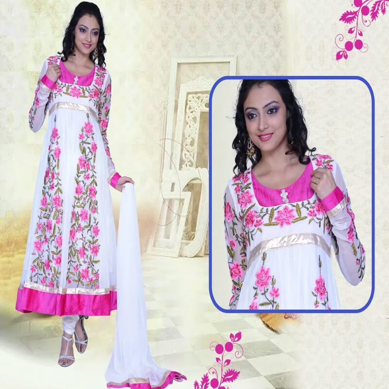 Pazaar Pankhuri Off-white Embroidered Festival Anarkali Kameez