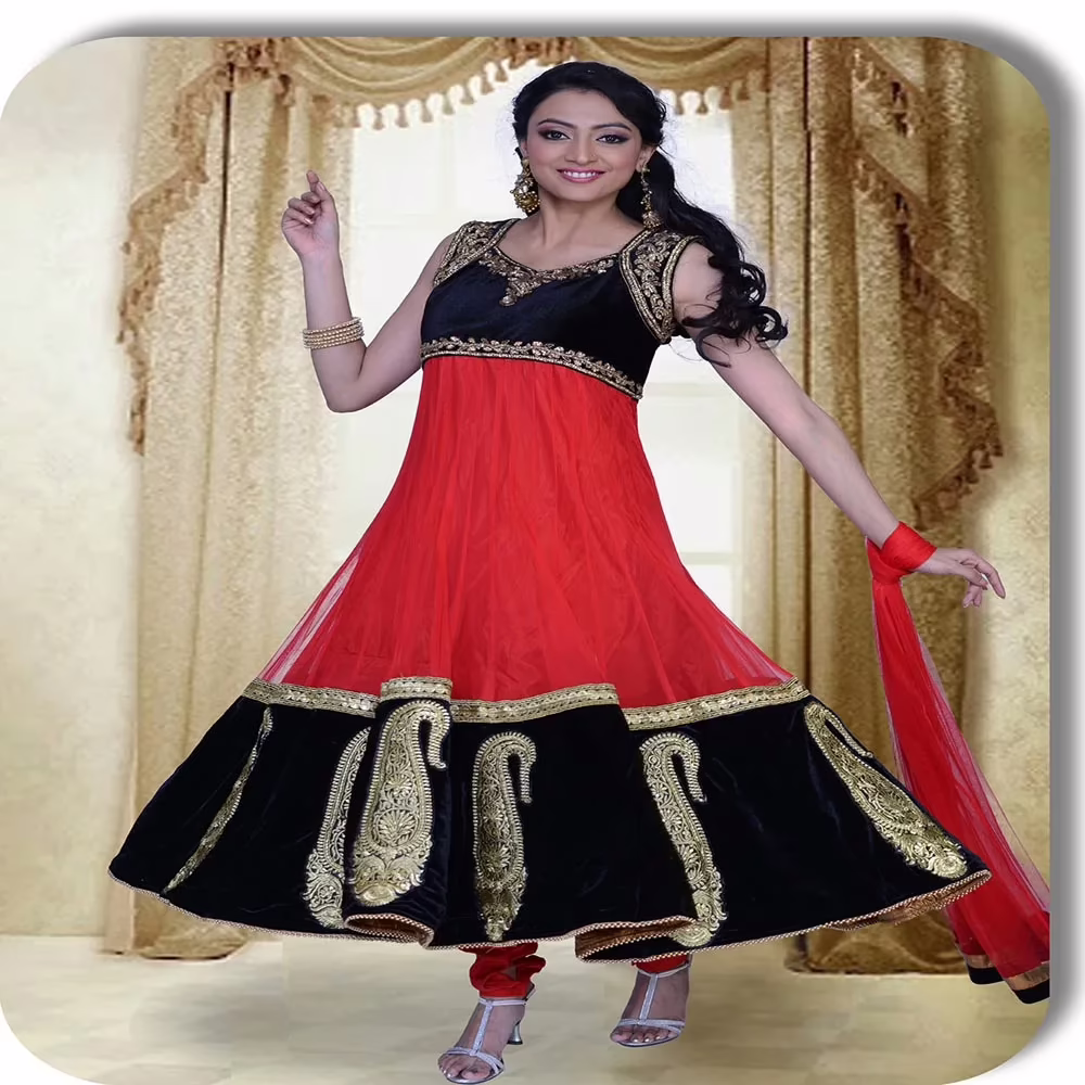 Pazaar Pankhuri Red & Black Embroidered Party Anarkali Kameez