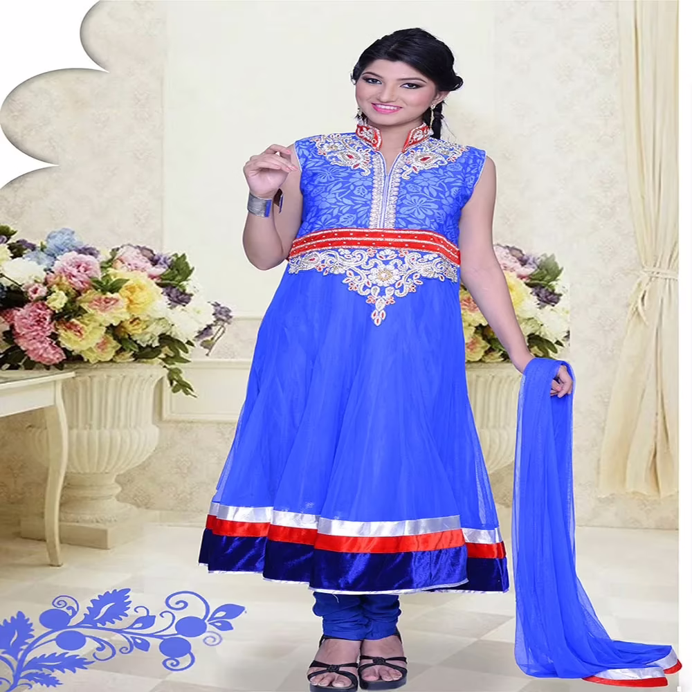 Pazaar Pankhuri Dodger Blue Embroidered Party Anarkali Kameez